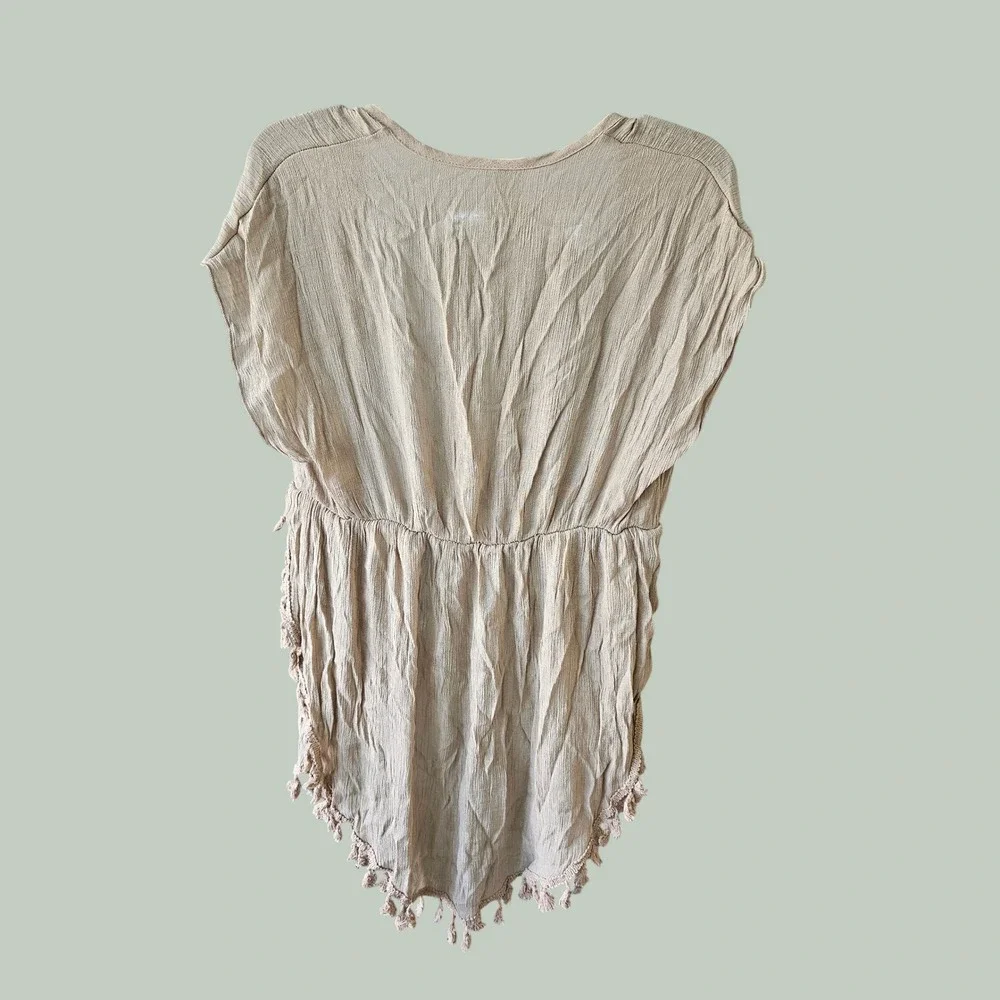 Unbranded Swim Cover-Up Women XS Beige Excellent Tassel Gauze Boho V-Neck